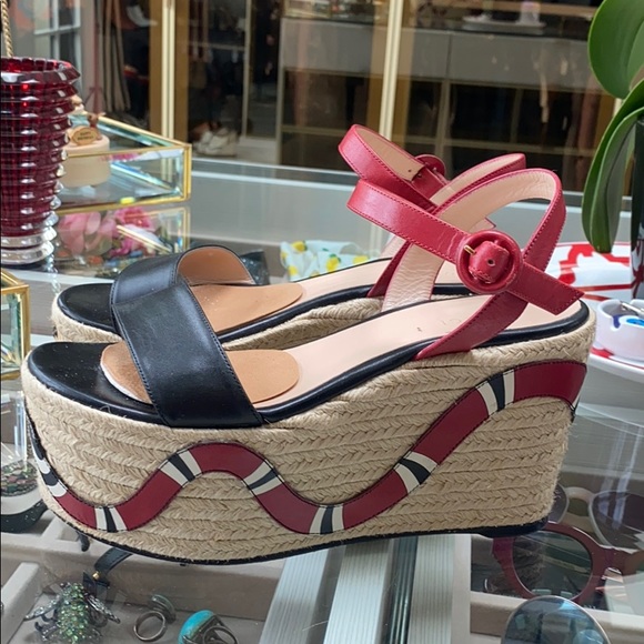 Gucci black red snake platform espadrilles sandal - Picture 2 of 5